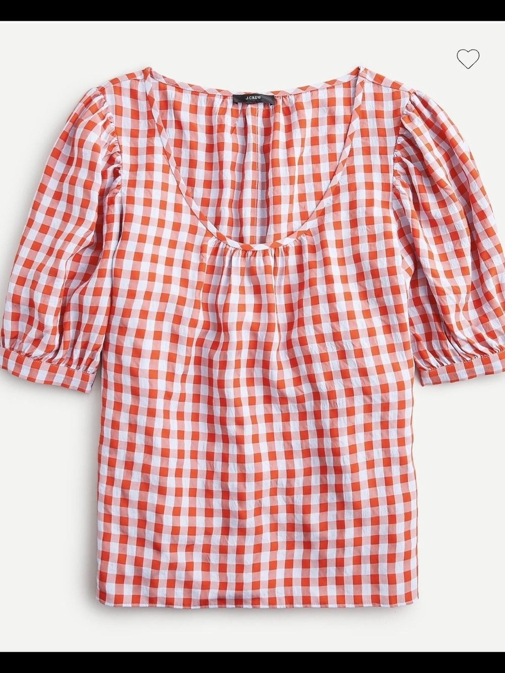 Like New J. Crew Orange Gingham Puff-Sleeve Scoopneck Top - M